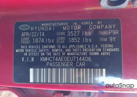 2014 Hyundai Accent Gls z USA, uszkodzony, nr VIN KMHCT4AE0EU714406